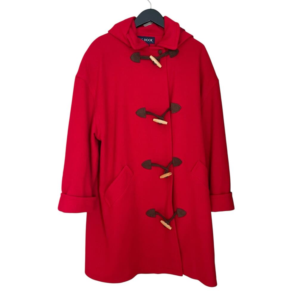 J.G. Hook Womens 14 Red Wool Blend Hooded Toggle Duffle Coat Lined